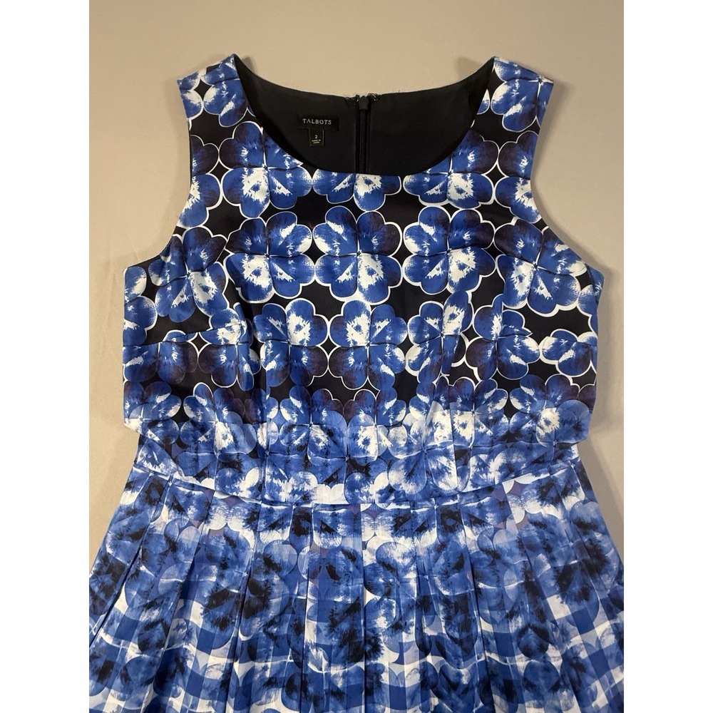 Talbots Women's Sleeveless Knee Length Blue/White Checked Dress Size 2 - Picture 2 of 12